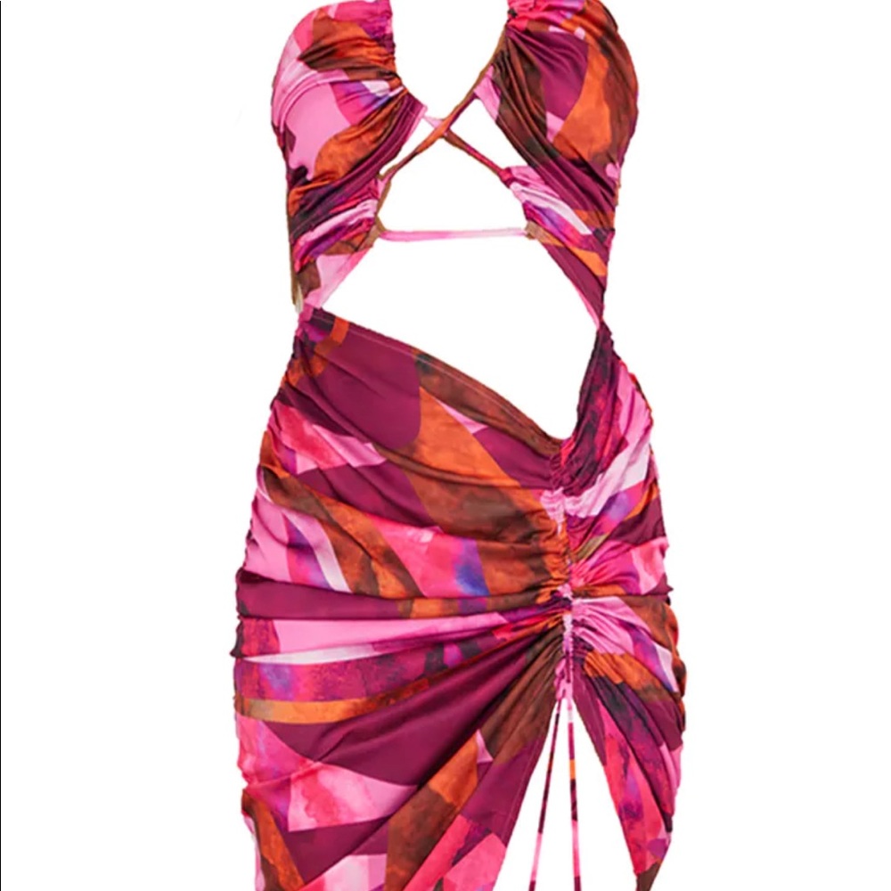 PrettyLittleThing Pink Asymmetrical Ruched Bodycon Dress